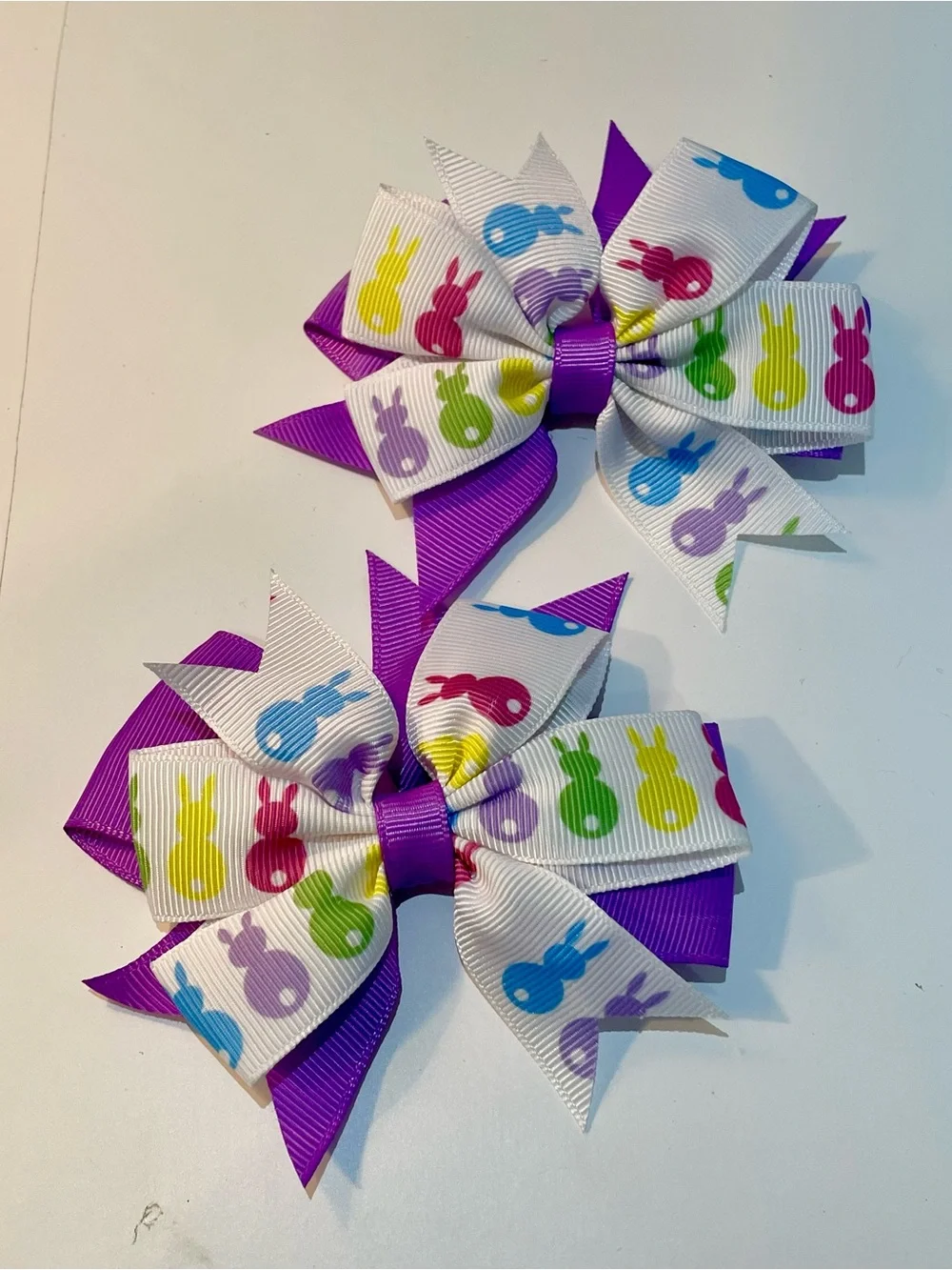 Bundle of 4 hair bows- blue, teal/aquamarine, Easter/peers